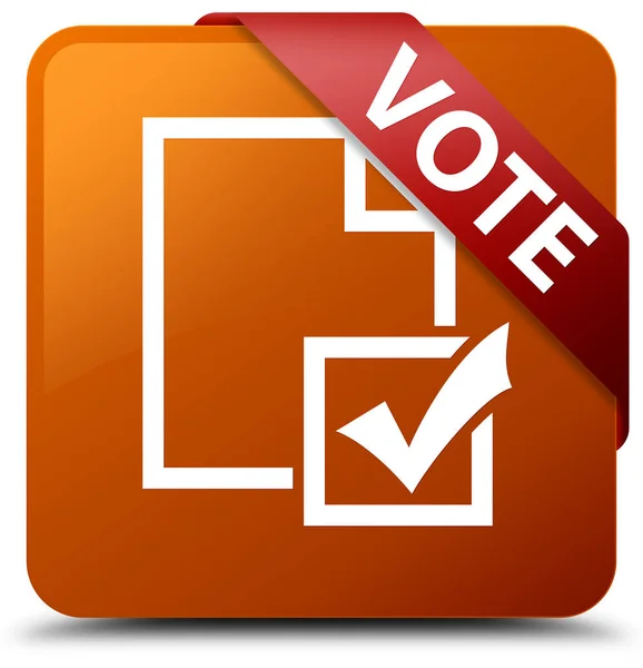 Голосование (значок опроса) коричневая квадратная кнопка красная лента в углу — стоковое фото