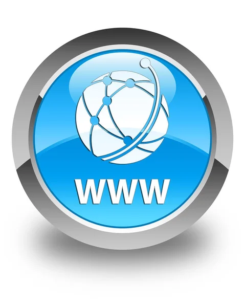 WWW (icono de red global) botón redondo azul cian brillante — Foto de Stock