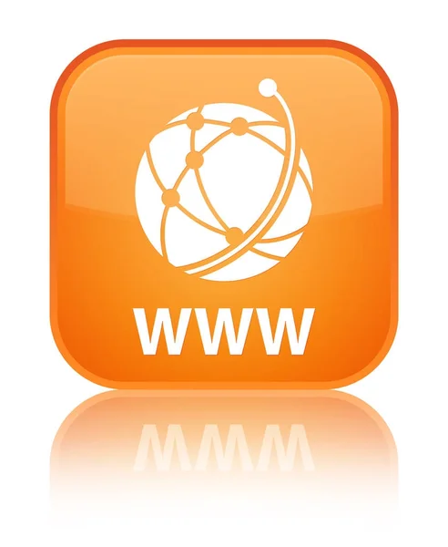 Www (globální sítě ikonu) speciální oranžové čtvercové tlačítko — Stock fotografie