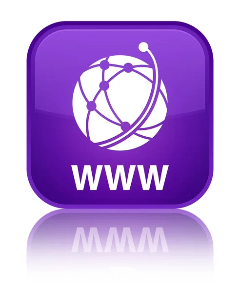 WWW (значок глобальной сети) специальная фиолетовая квадратная кнопка — стоковое фото