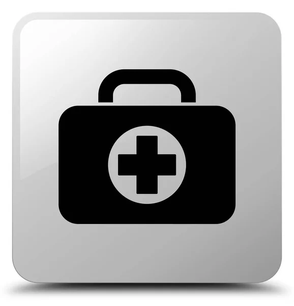 Κουμπί τετράγωνο εικονίδιο λευκό τσάντα kit πρώτων βοηθειών — Φωτογραφία Αρχείου