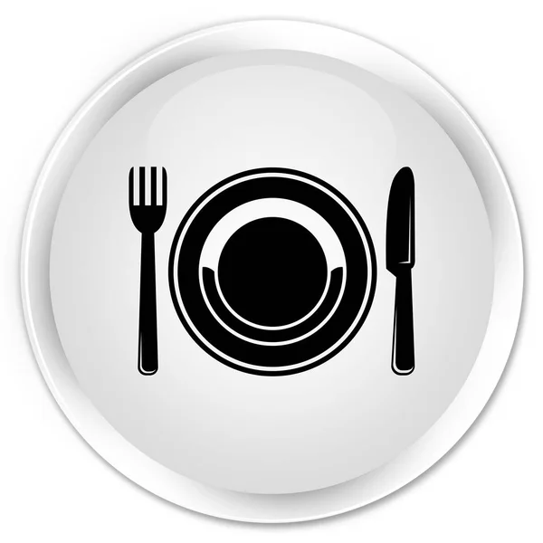 Placa de alimentos ícone prémio botão redondo branco — Fotografia de Stock