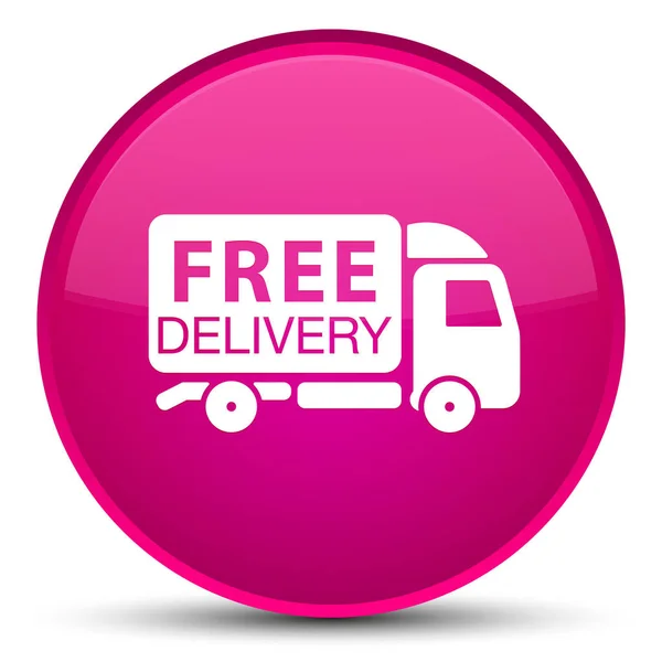 Gratis levering vrachtwagen pictogram speciale roze ronde knop — Stockfoto