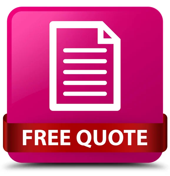 Free quote (page icon) pink square button red ribbon in middle — Stock Photo, Image