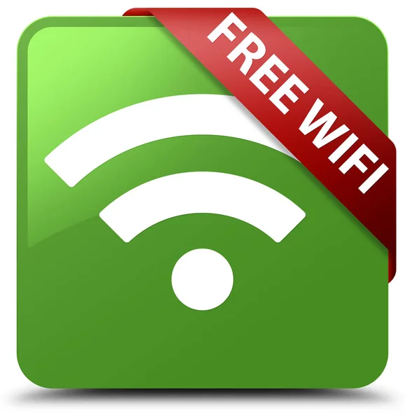 Ücretsiz Wi-Fi yumuşak yeşil kare düğme kırmızı kurdele köşesinde — Stok fotoğraf