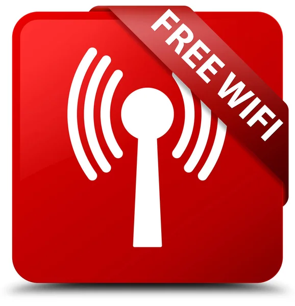 Ücretsiz wifi (wlan ağ) kırmızı kare düğmesini kırmızı kurdele köşesinde — Stok fotoğraf