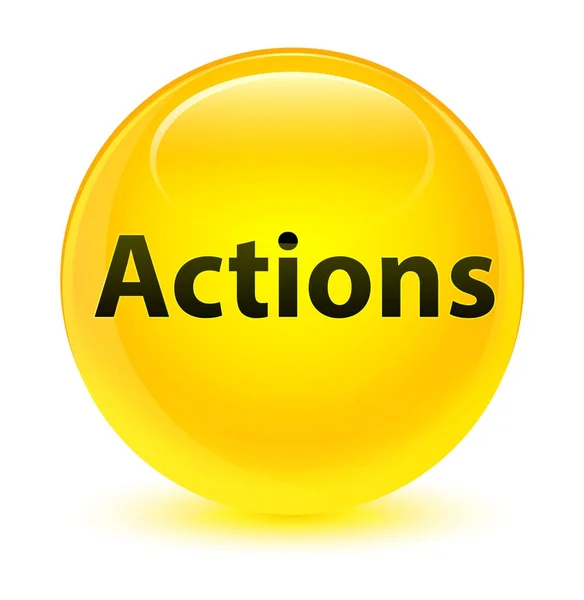 Ações botão redondo amarelo vítreo — Fotografia de Stock