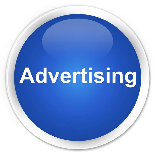 Синяя круглая кнопка для рекламы — стоковое фото