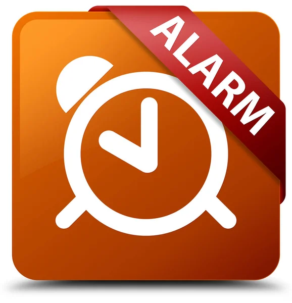 Alarm brązowy kwadratowy przycisk czerwoną wstążką w rogu — Zdjęcie stockowe