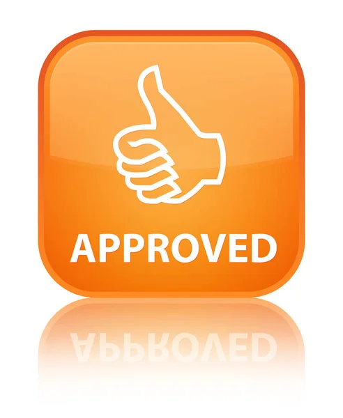 Goedgekeurd (duimschroef opwaarts pictogram) speciale oranje vierkante knop — Stockfoto