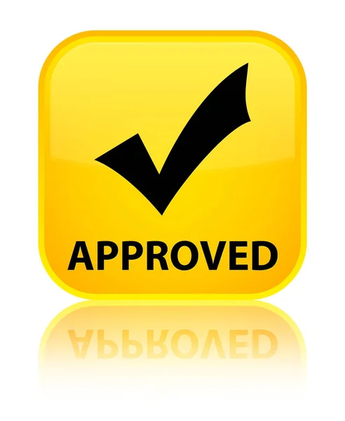 Goedgekeurd (valideren pictogram) speciale gele vierkante knop — Stockfoto