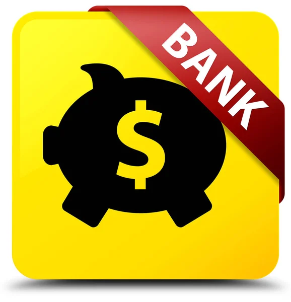 Bank (piggy box dollar sign) yellow square button red ribbon in — Stock Photo, Image