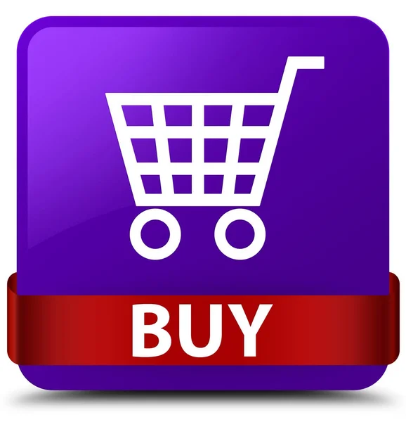 Buy purple square button red ribbon in middle — Stock Photo, Image