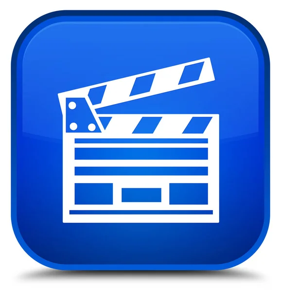 Піктограма кліпу фільму спеціальна синя квадратна кнопка — стокове фото