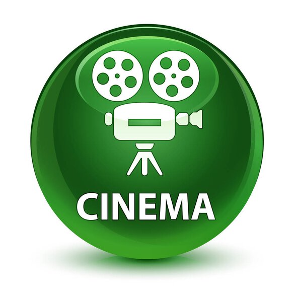 Cinema (video camera icon) isolated on glassy soft green round button abstract illustration