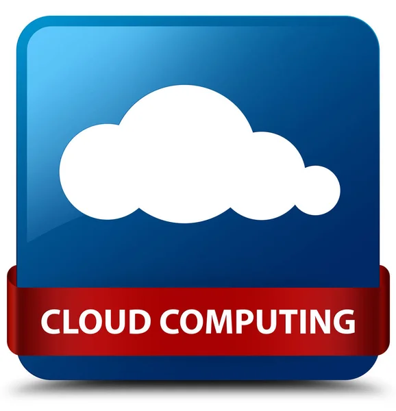 Cloud computing blu pulsante quadrato nastro rosso al centro — Foto Stock