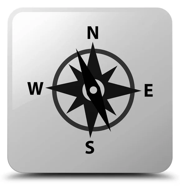 Brújula icono blanco botón cuadrado — Foto de Stock