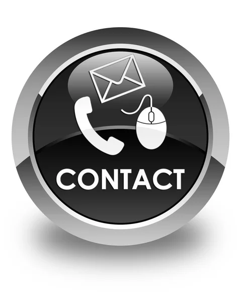 접촉 (전화 이메일 및 마우스 아이콘) 블랙 광택 라운드 버튼 — 스톡 사진