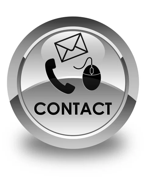 İletişim (telefon e-posta ve fare simgesi) beyaz parlak yuvarlak düğmesi — Stok fotoğraf