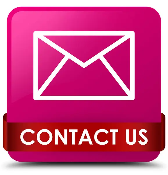 Kontakt (e-mail ikona) różowy kwadrat przycisk czerwoną wstążką w środku — Zdjęcie stockowe