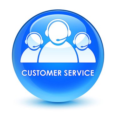Müşteri hizmeti (takım simgesi) camsı camgöbeği mavi yuvarlak düğmesi