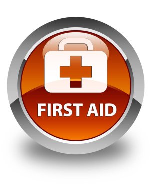 İlk yardım parlak kahverengi yuvarlak düğme