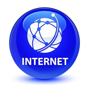 Internet (küresel ağ simgesini) cam gibi mavi yuvarlak düğmesi