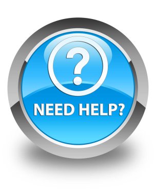 (Soru simgesi) parlak mavi mavi yuvarlak düğme yardıma ihtiyacım var