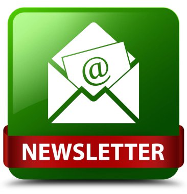 Bülten yeşil kare düğme kırmızı kurdele orta