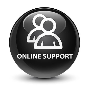 Çevrimiçi destek (grup simgesi) cam gibi siyah yuvarlak düğmesi