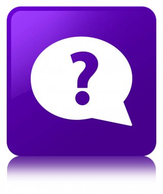 Soru işareti kabarcık kutsal kişilerin resmi mor kare düğme