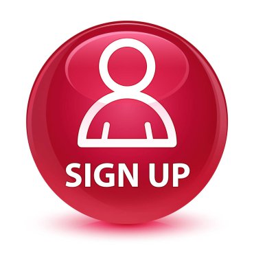 (Üye simgesi) cam gibi pembe kaydolun düğmesini yuvarlak