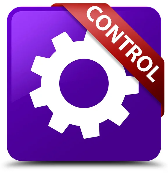 Controle (ícone de configurações) roxo quadrado botão fita vermelha em corne — Fotografia de Stock