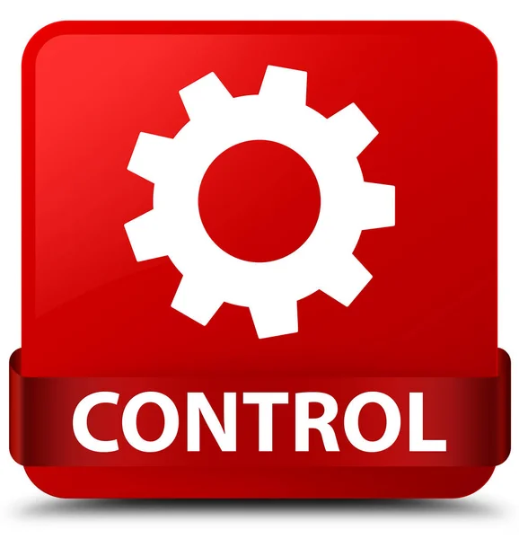 Controle (ícone de configurações) vermelho quadrado botão fita vermelha no meio — Fotografia de Stock