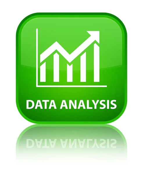 Analisis data (ikon statistik) tombol persegi hijau khusus — Stok Foto