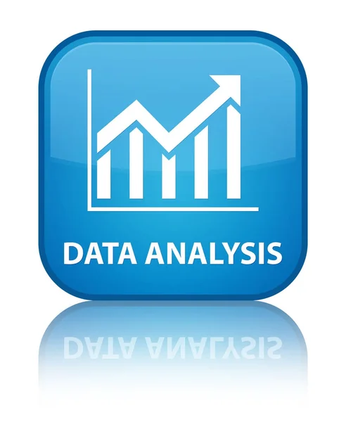 Analisis data (ikon statistik) tombol persegi khusus cyan biru — Stok Foto