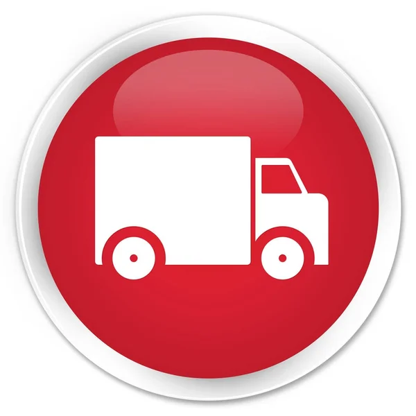 Teslimat kamyonu simge sigorta primi kırmızı yuvarlak düğmesi — Stok fotoğraf