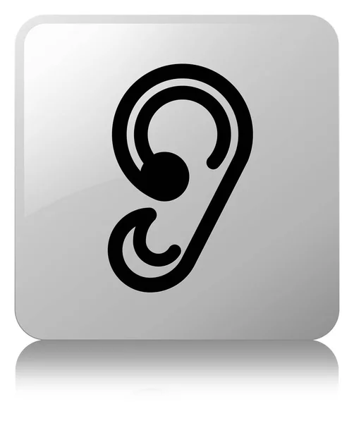 Ícone de ouvido botão quadrado branco — Fotografia de Stock