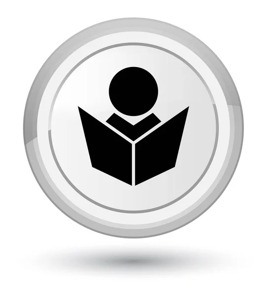 Przycisk okrągły biały ikona prime eLearning — Zdjęcie stockowe