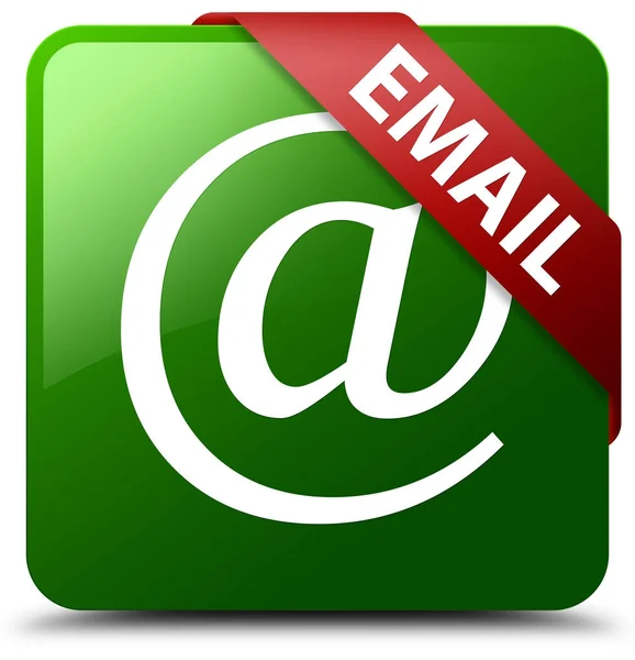 E-posta (adresi simgesi) yeşil kare düğme kırmızı kurdele köşesinde — Stok fotoğraf