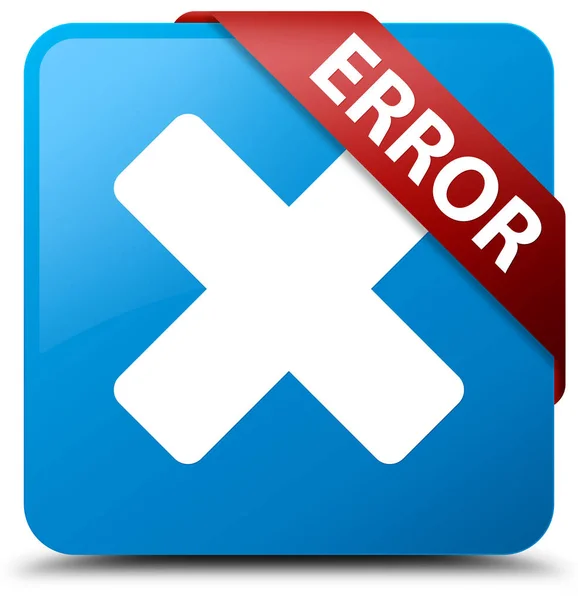 Error (cancelar icono) cyan azul cuadrado botón rojo cinta en la esquina — Foto de Stock