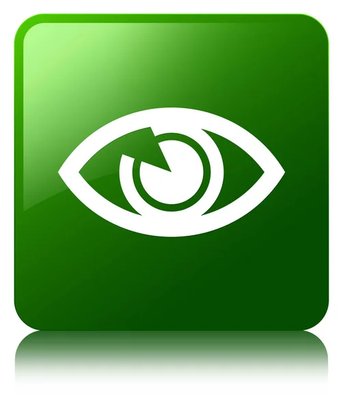 Ícone do olho botão quadrado verde — Fotografia de Stock