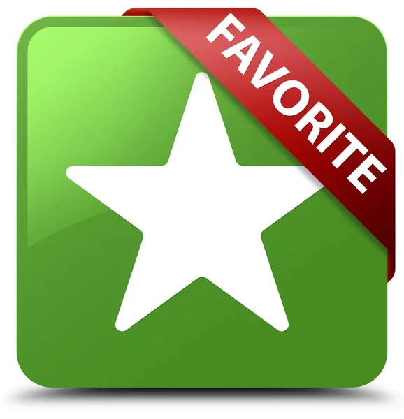 (Εικονίδιο αστεριού) το αγαπημένο μαλακό πράσινο τετράγωνο κουμπί κόκκινη κορδέλα στο καλαμπόκι — Φωτογραφία Αρχείου