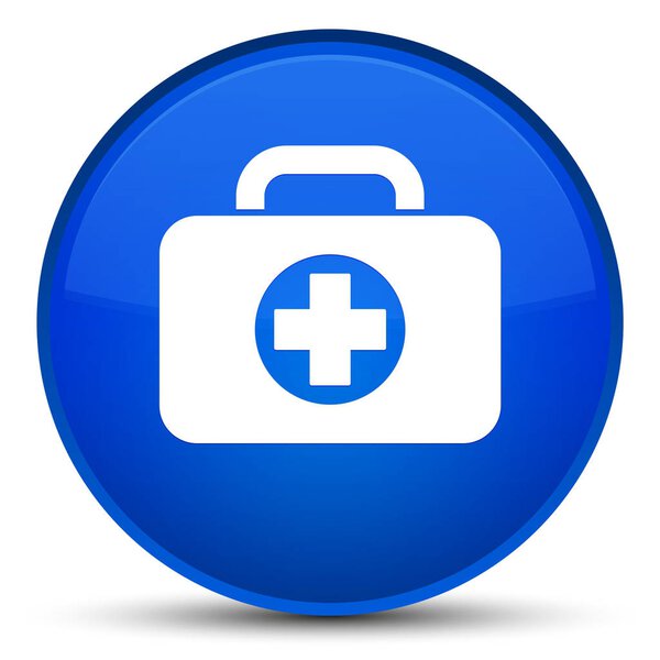 First aid kit bag icon special blue round button