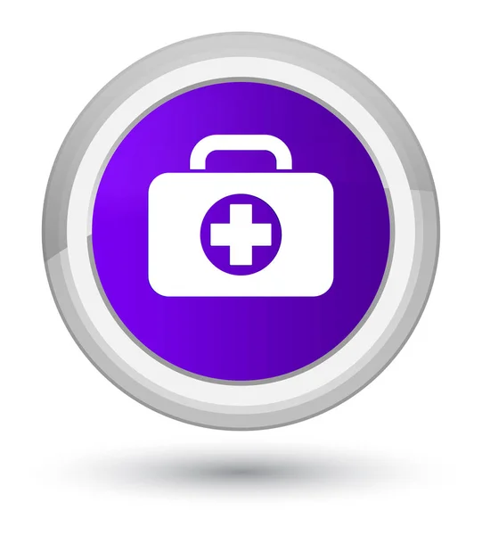 Botiquín de primeros auxilios icono de bolsa botón redondo púrpura — Foto de Stock