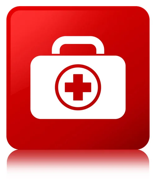 急救箱图标红色方形按钮 — 图库照片