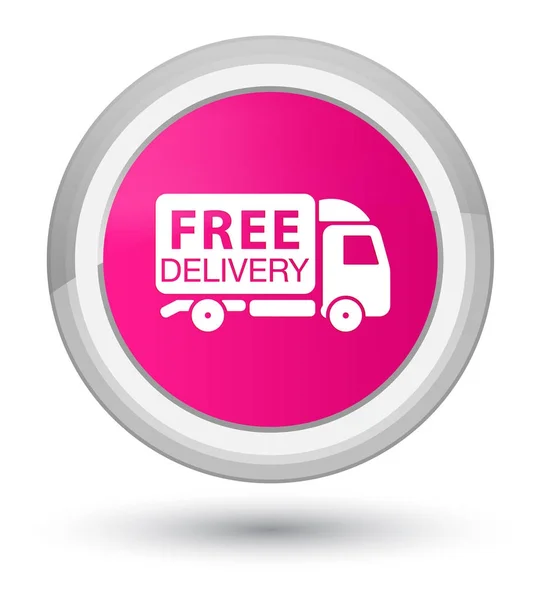 Consegna gratuita camion icona primo pulsante rotondo rosa — Foto Stock