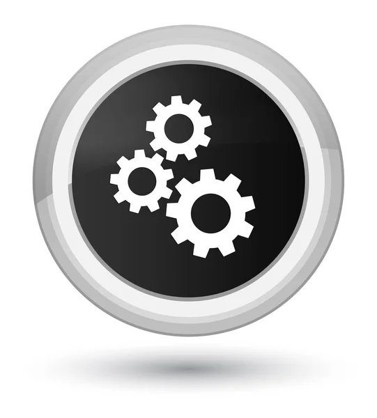 Gears icon prime black round button — Stock Photo, Image