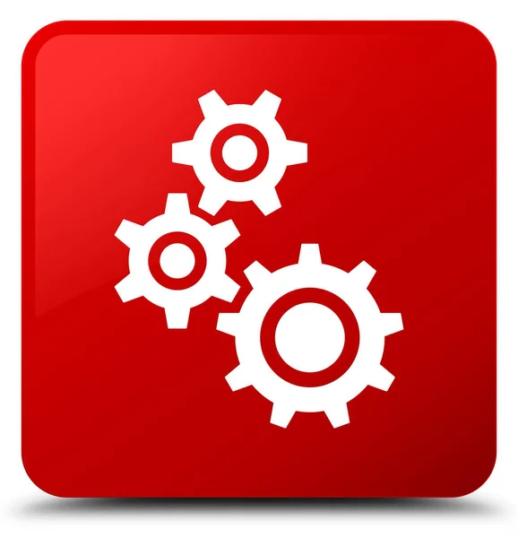 Gears icon red square button — Stock Photo, Image