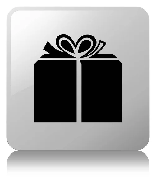 礼品盒图标白色方形按钮 — 图库照片